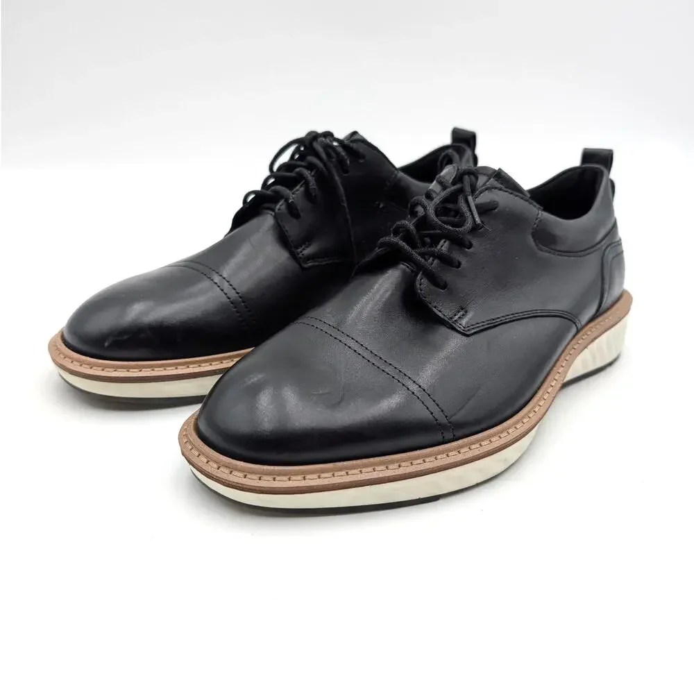 Ecco ST.1 Hybrid Lace-Up Derby Shoes Cap Toe Men's Black Size US5-5.5 EU39